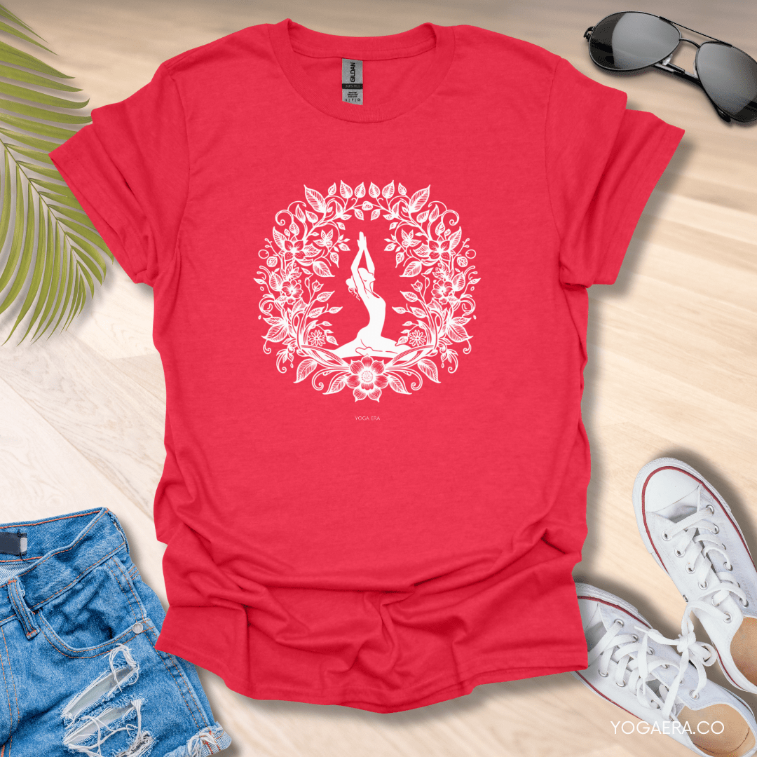 Floral Botanical Ink Art Tee Heather Red / S T-Shirt Yoga Era