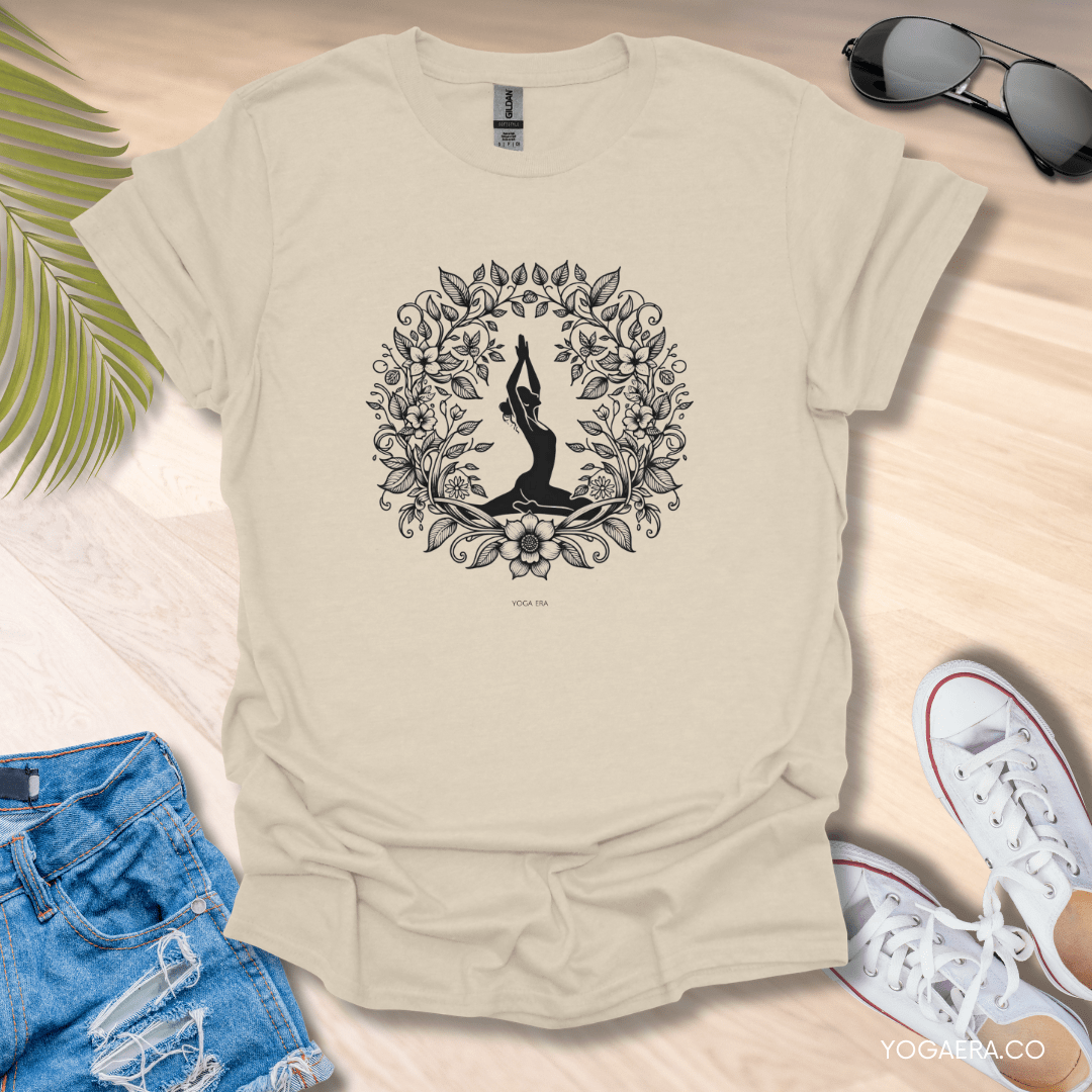 Floral Botanical Ink Art Tee Natural / S T-Shirt Yoga Era