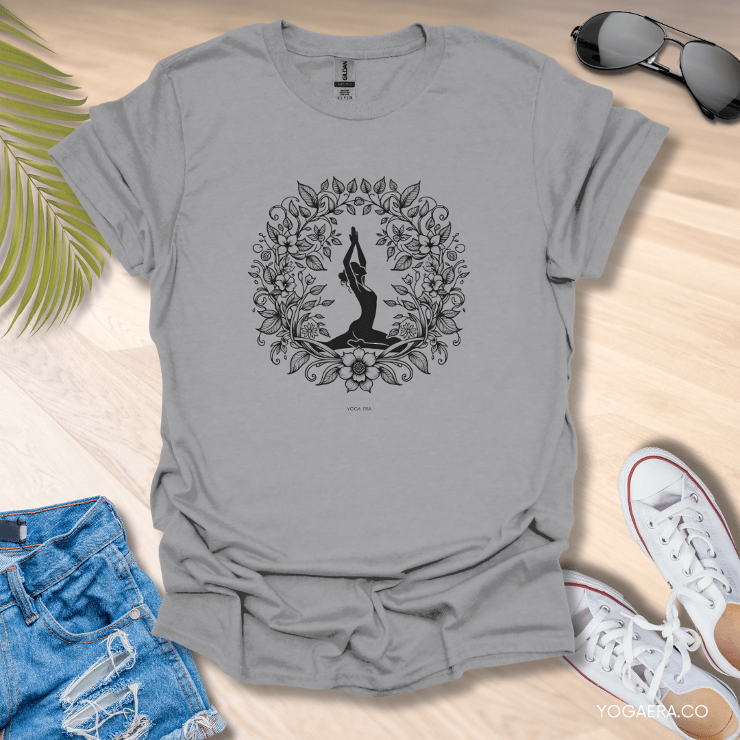 Floral Botanical Ink Art Tee Sport Grey / S T-Shirt Yoga Era