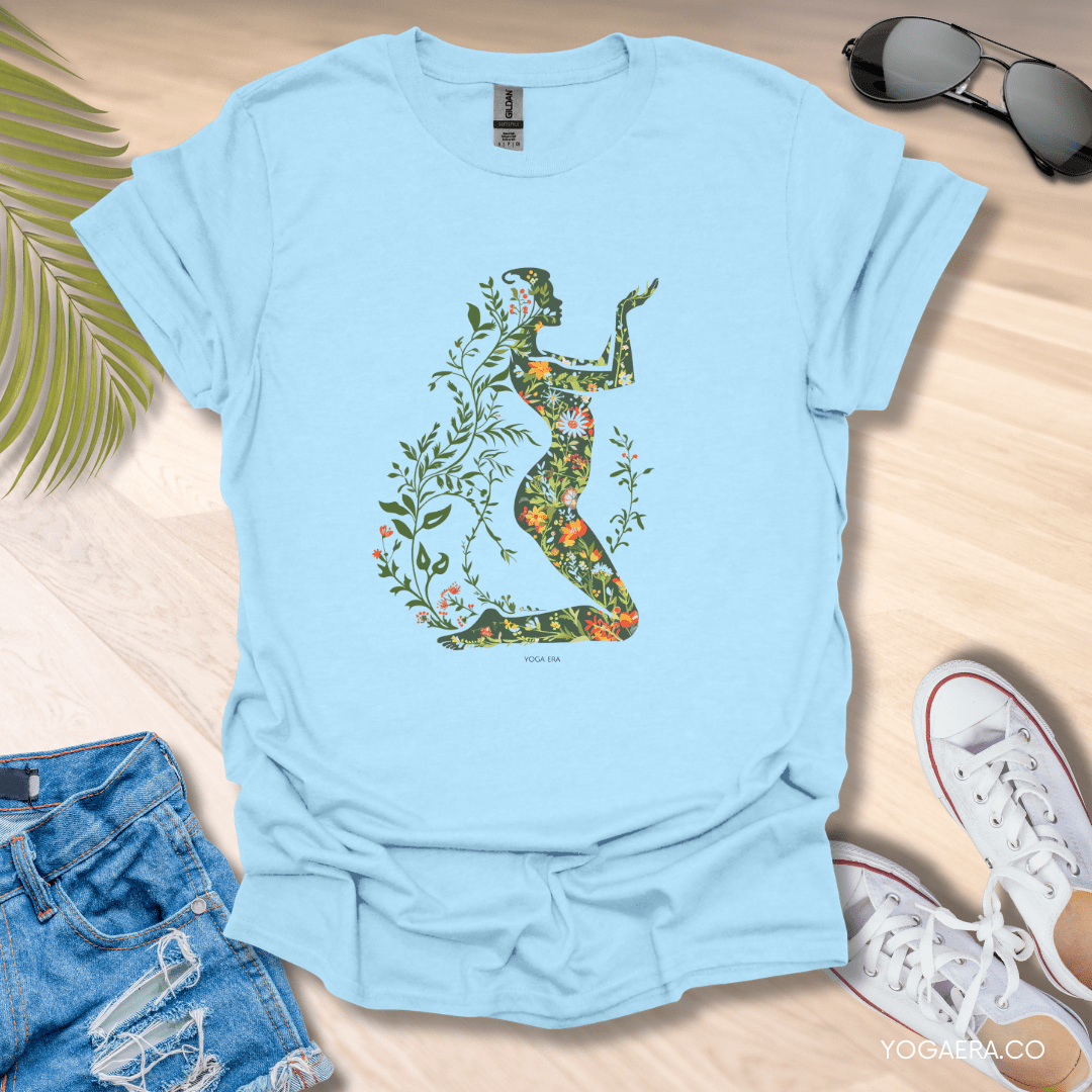 Floral Botanical Silhouette Tee Light Blue / S T-Shirt Yoga Era