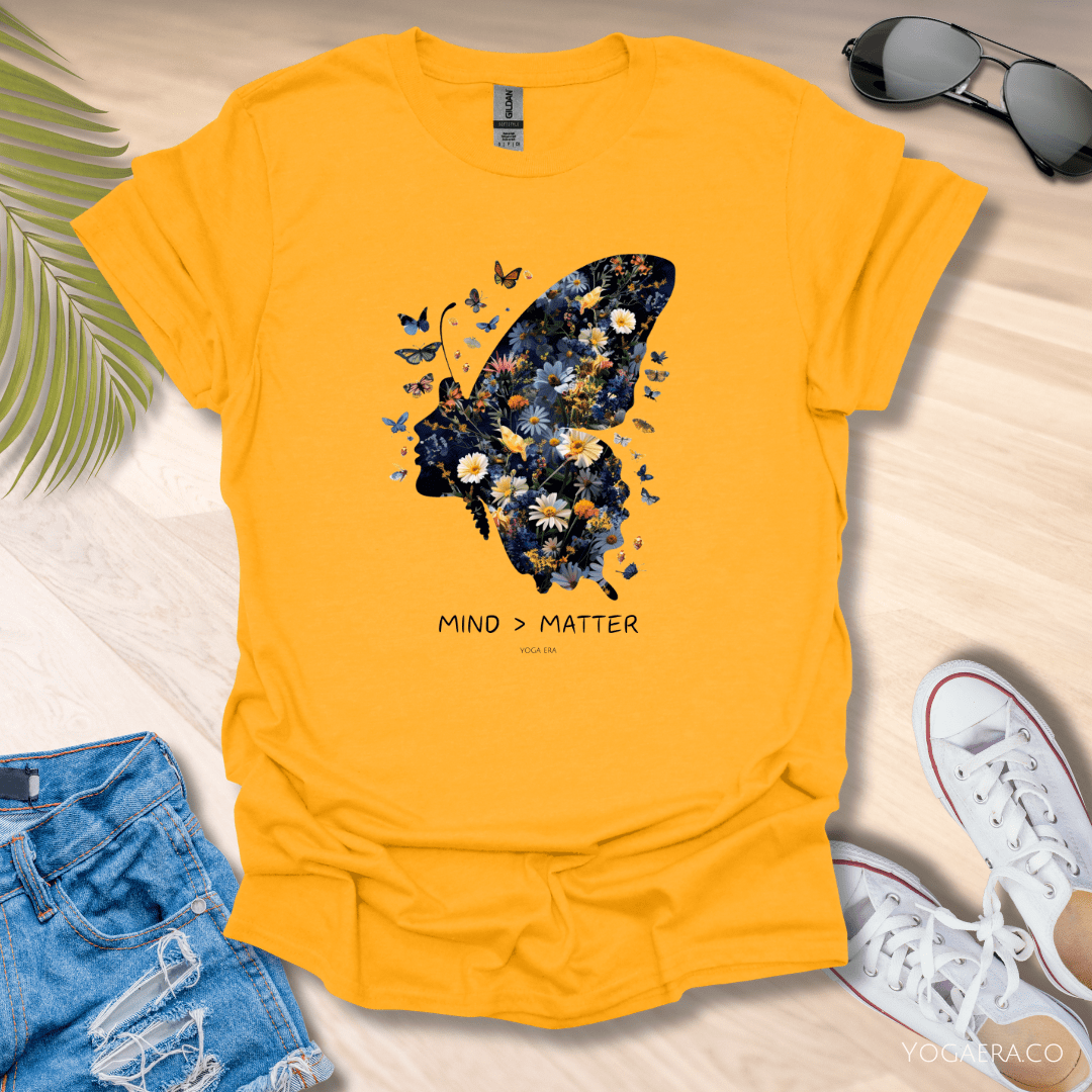 Floral Butterfly Mind Over Matter Tee 🦋 Gold / S T-Shirt Yoga Era