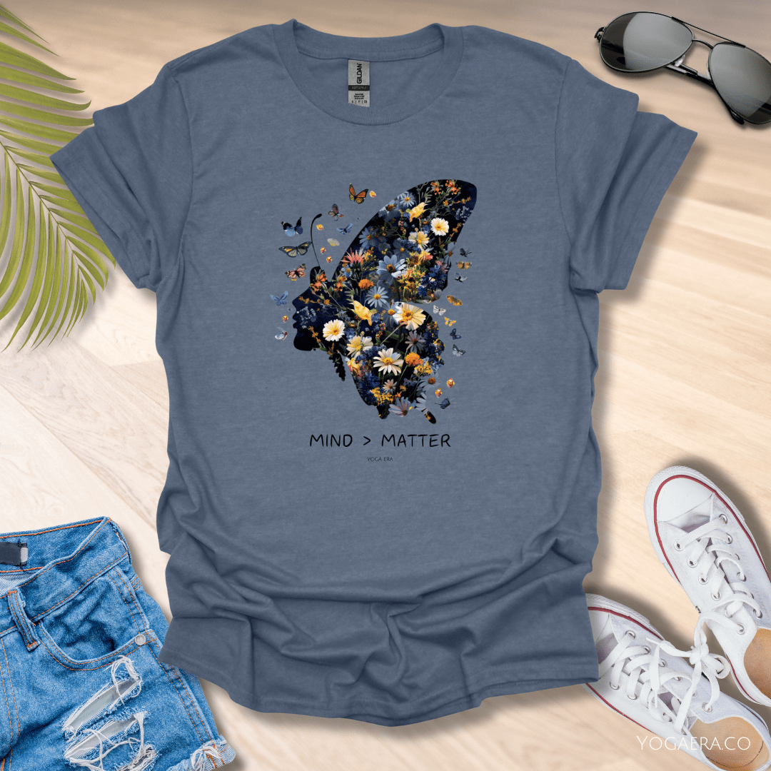 Floral Butterfly Mind Over Matter Tee 🦋 Heather Indigo / S T-Shirt Yoga Era