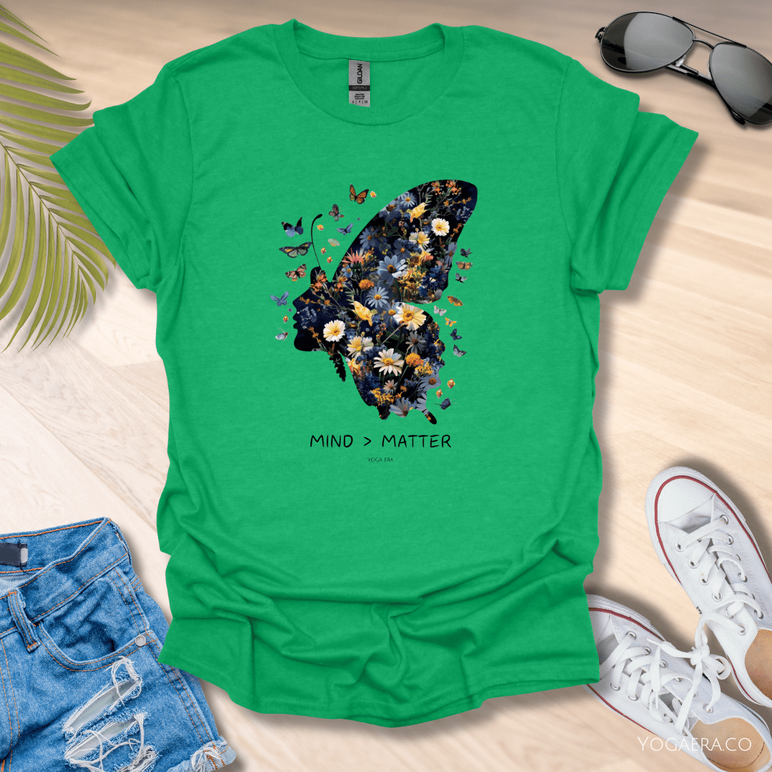Floral Butterfly Mind Over Matter Tee 🦋 Heather Irish Green / S T-Shirt Yoga Era