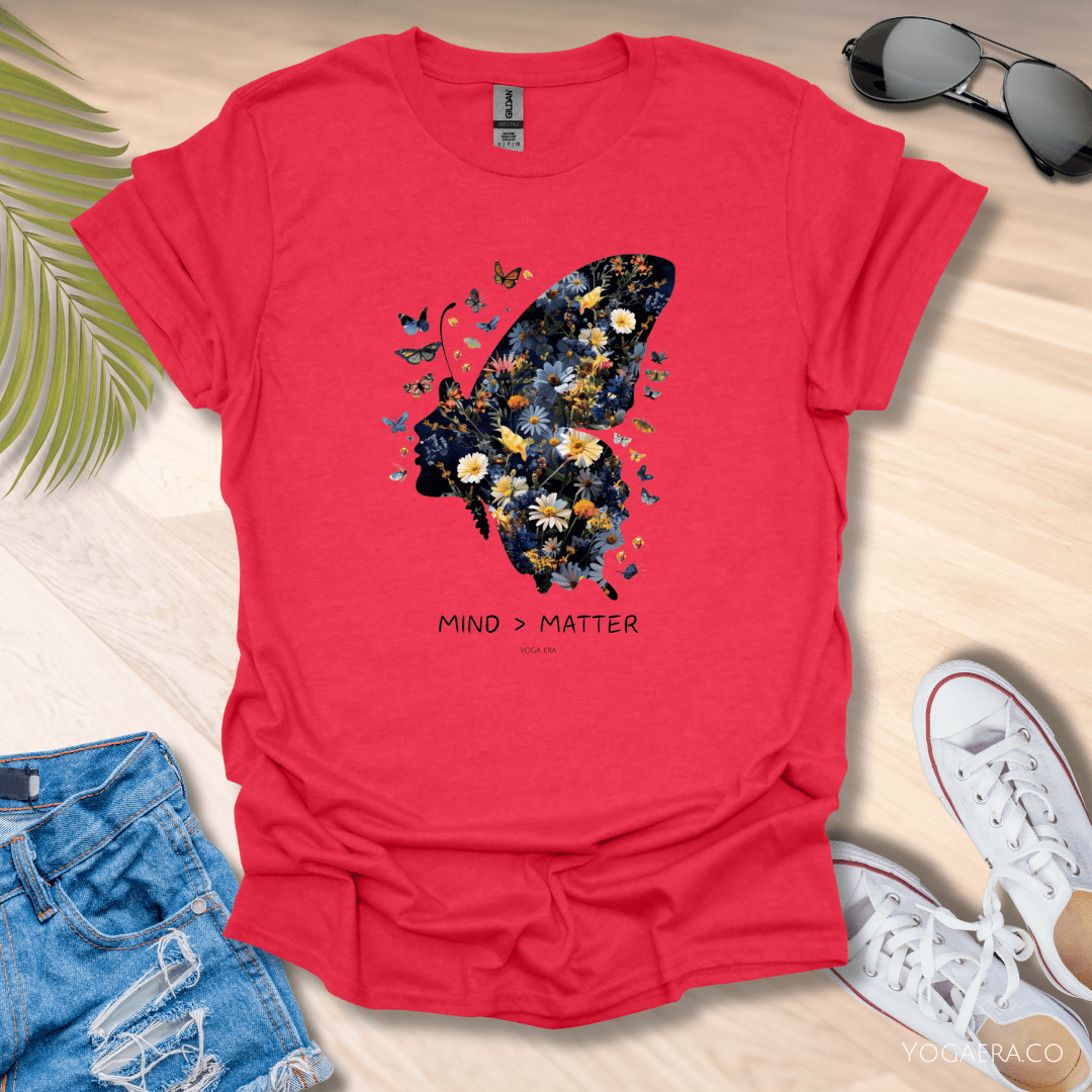 Floral Butterfly Mind Over Matter Tee 🦋 Heather Red / S T-Shirt Yoga Era