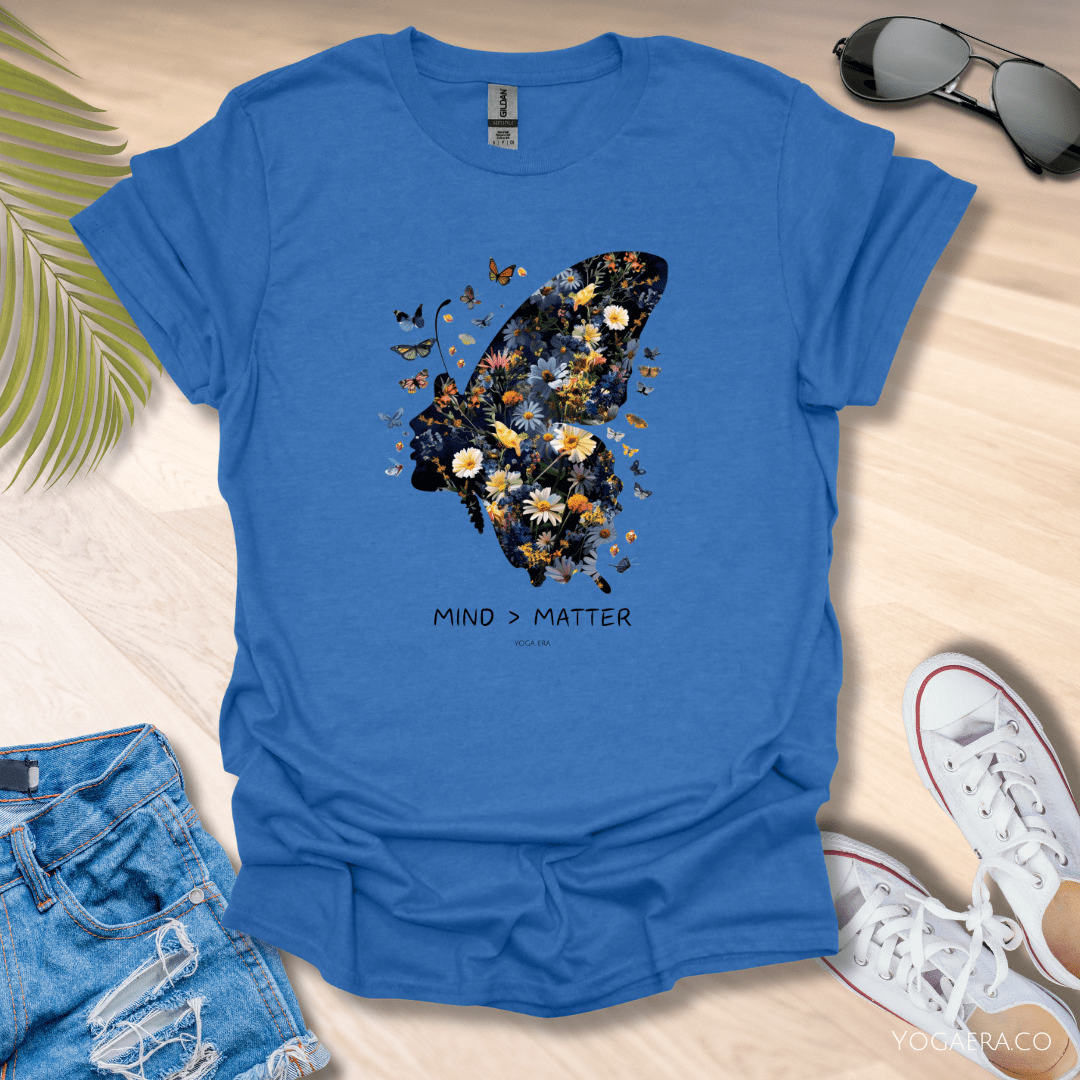Floral Butterfly Mind Over Matter Tee 🦋 Heather Royal / S T-Shirt Yoga Era