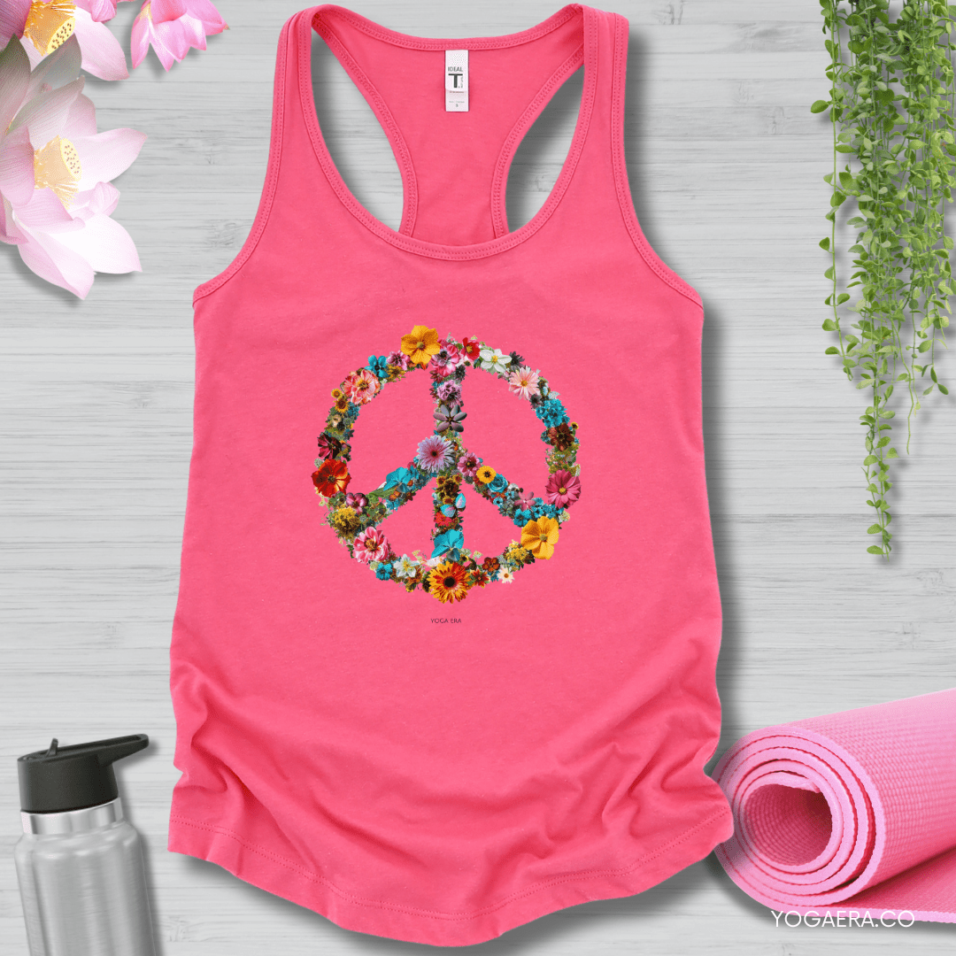 Floral Peace Sign Tank ✌🏻 XS / Hot Pink Tank Top Yoga Era