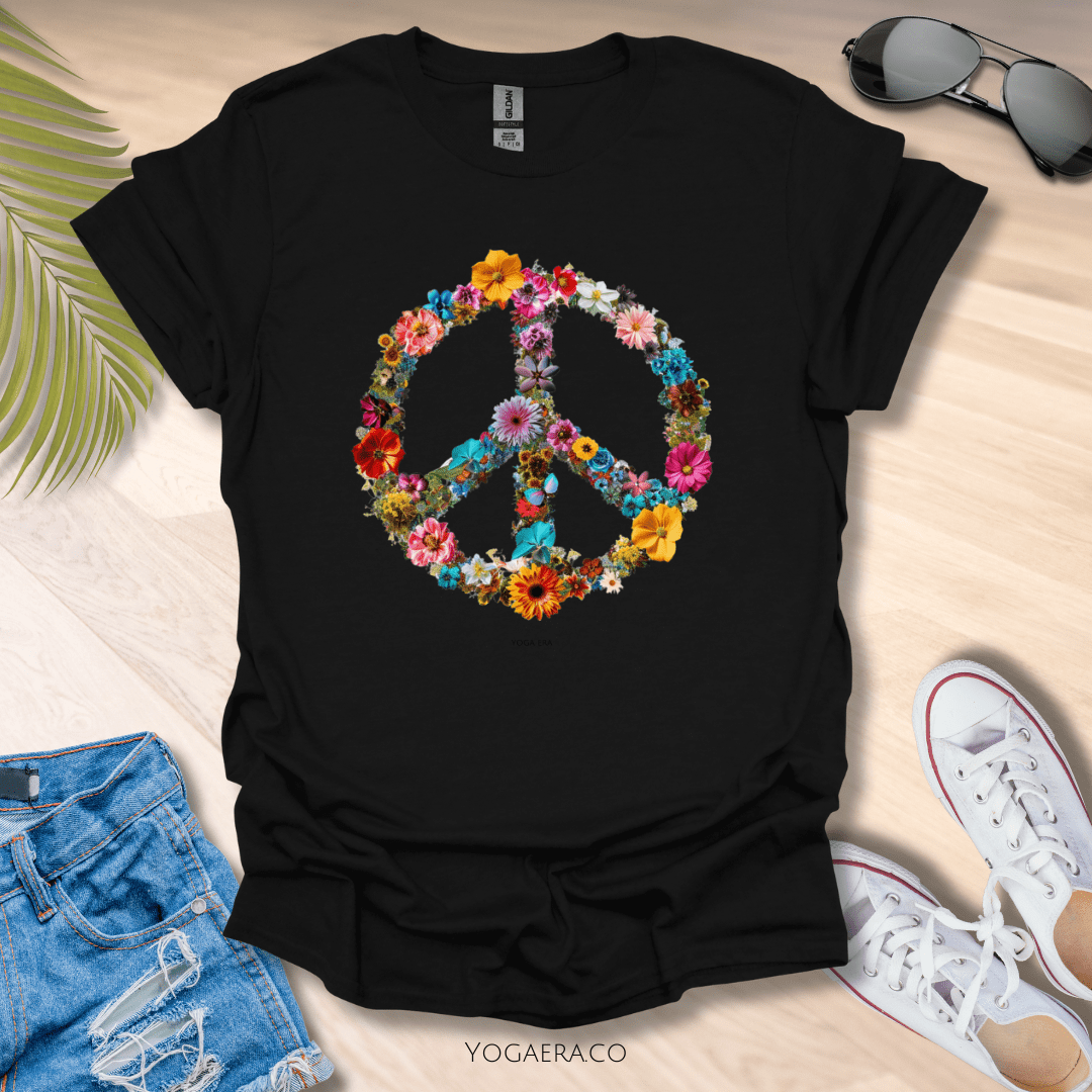 Floral Peace Sign Tee ✌🏻 Black / S T-Shirt Yoga Era