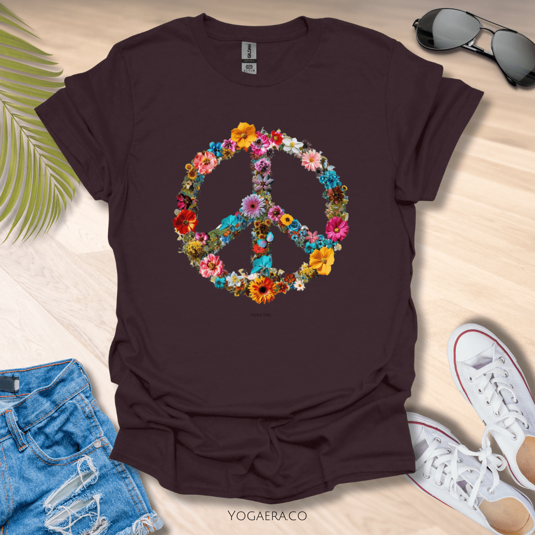 Floral Peace Sign Tee ✌🏻 Dark Chocolate / S T-Shirt Yoga Era