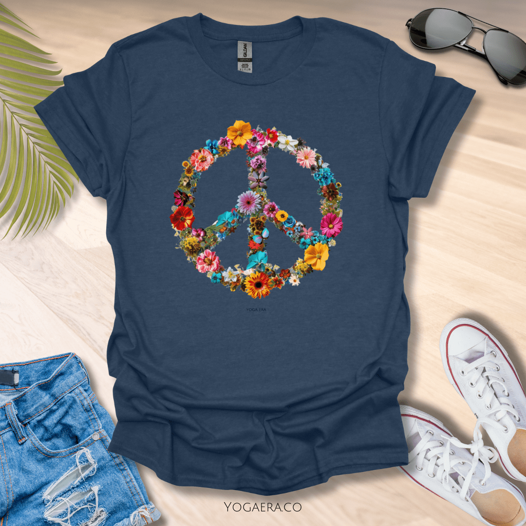 Floral Peace Sign Tee ✌🏻 Heather Navy / S T-Shirt Yoga Era