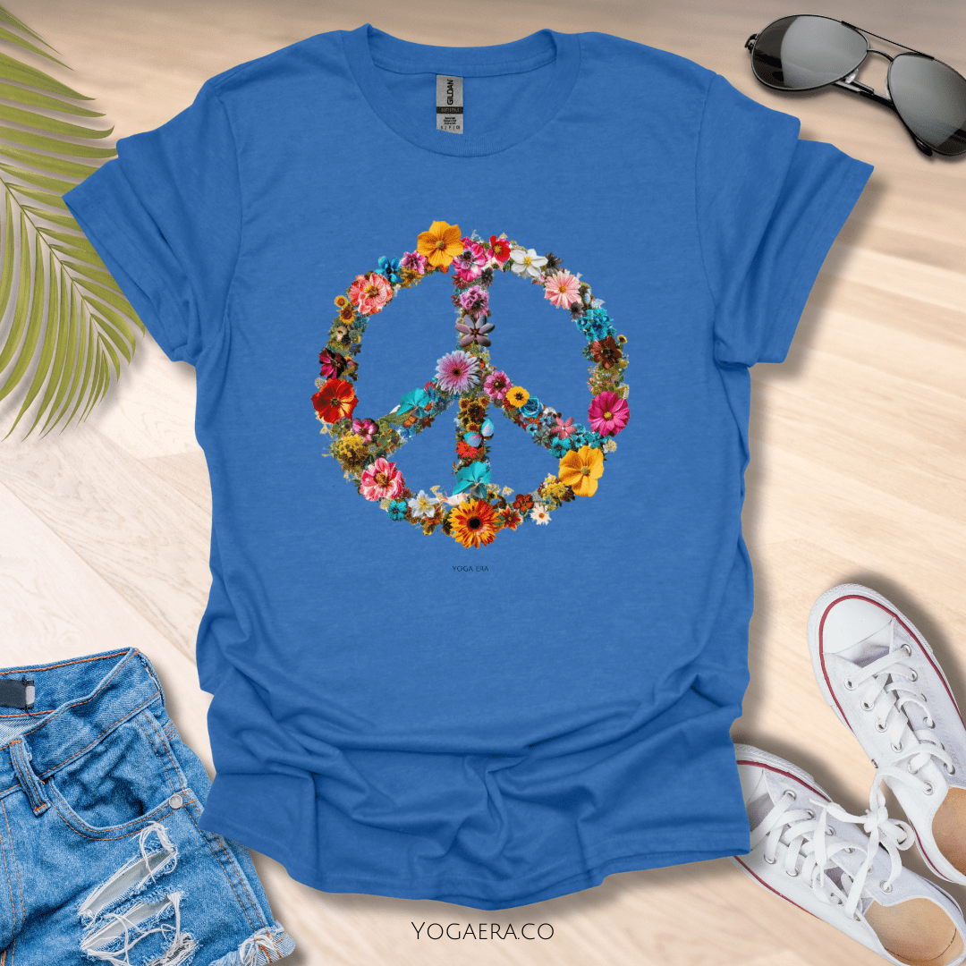 Floral Peace Sign Tee ✌🏻 Heather Royal / S T-Shirt Yoga Era