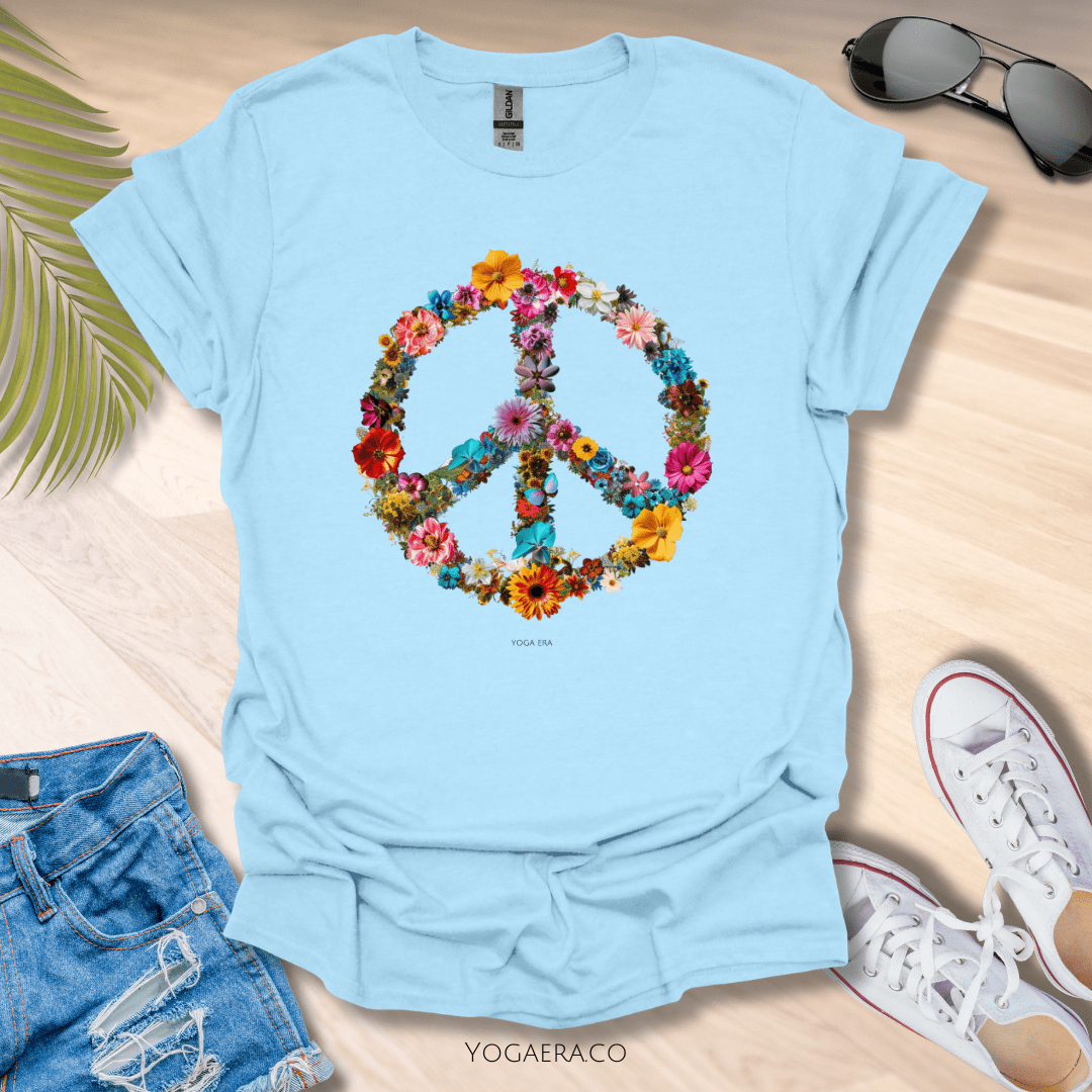 Floral Peace Sign Tee ✌🏻 Light Blue / S T-Shirt Yoga Era