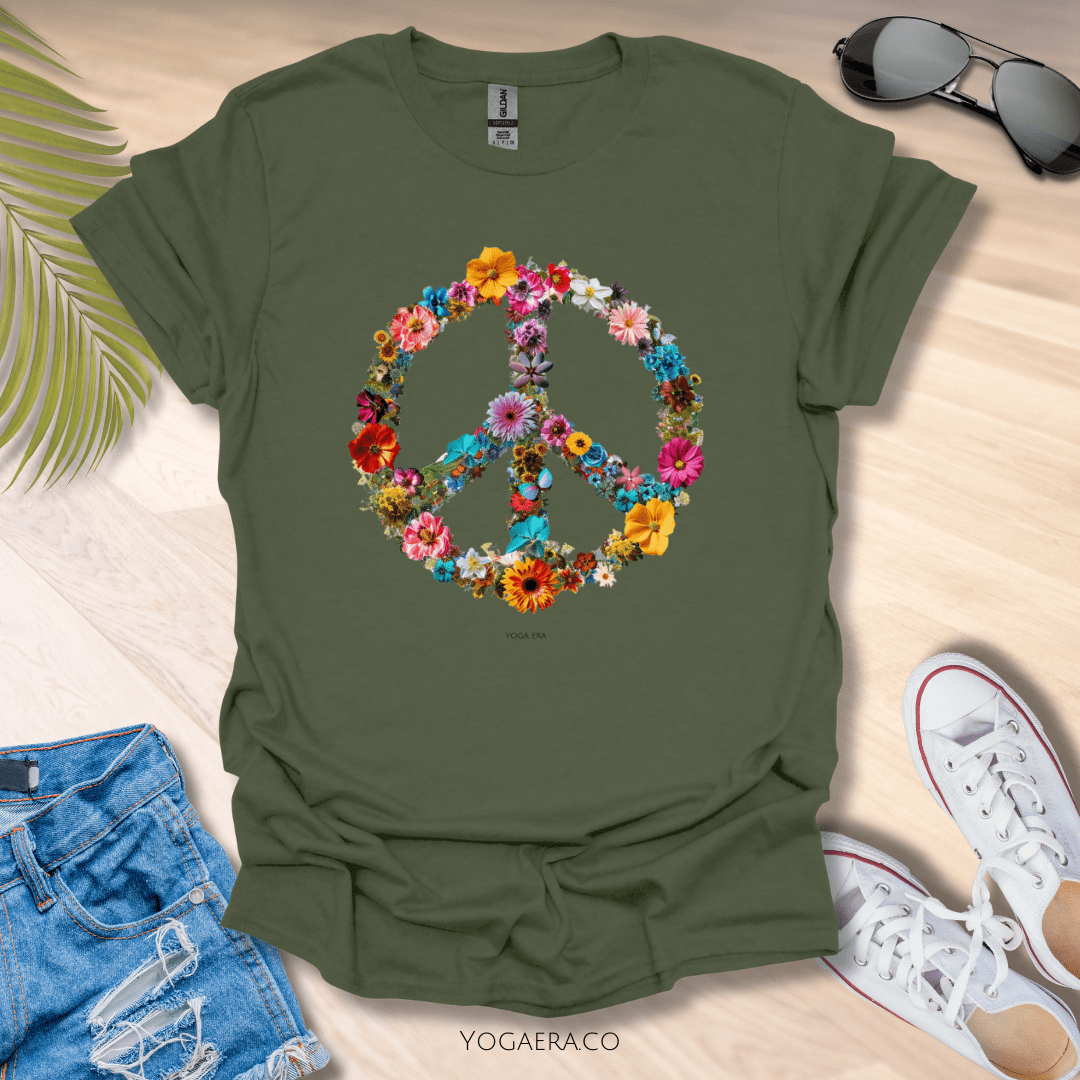 Floral Peace Sign Tee ✌🏻 Military Green / S T-Shirt Yoga Era