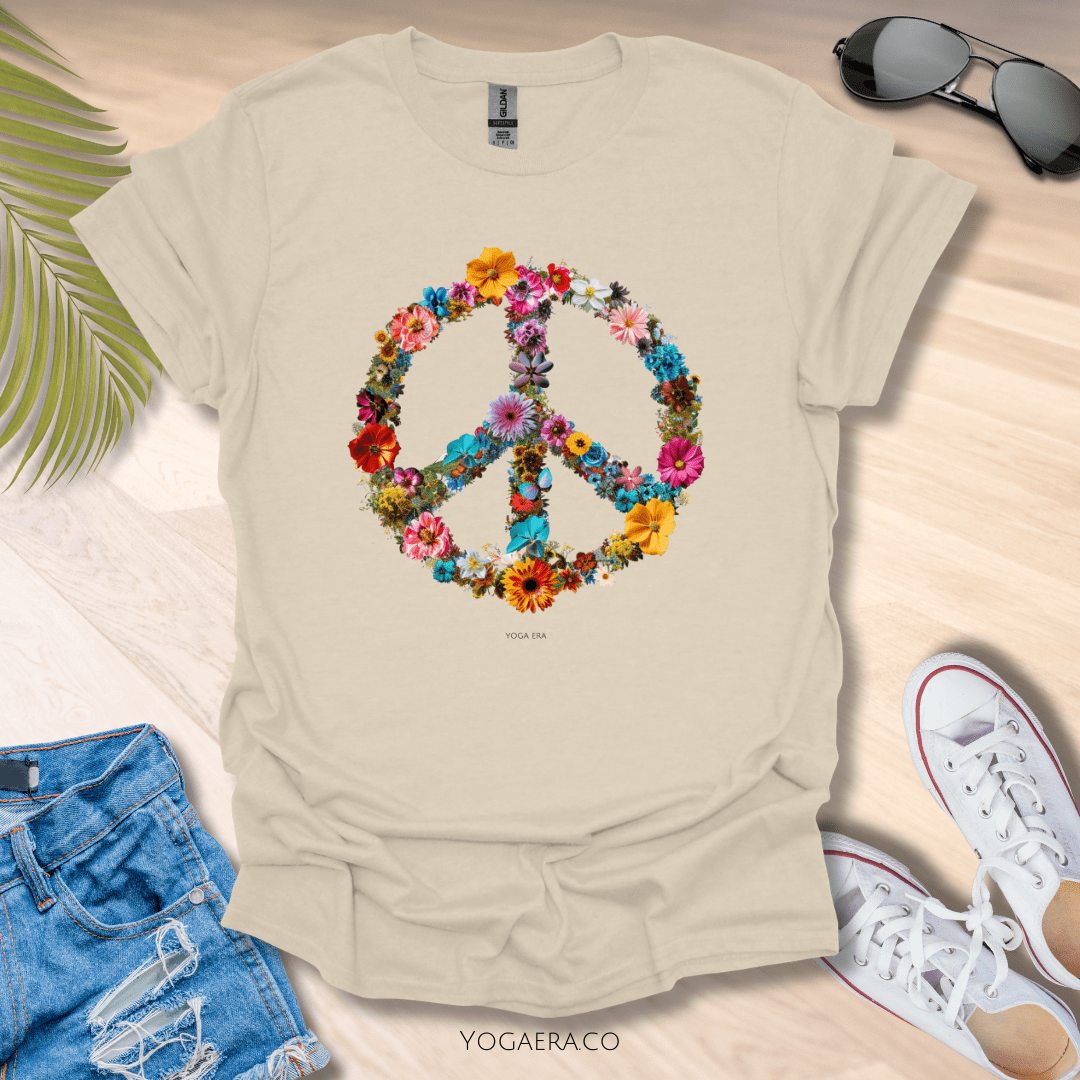 Floral Peace Sign Tee ✌🏻 Natural / S T-Shirt Yoga Era