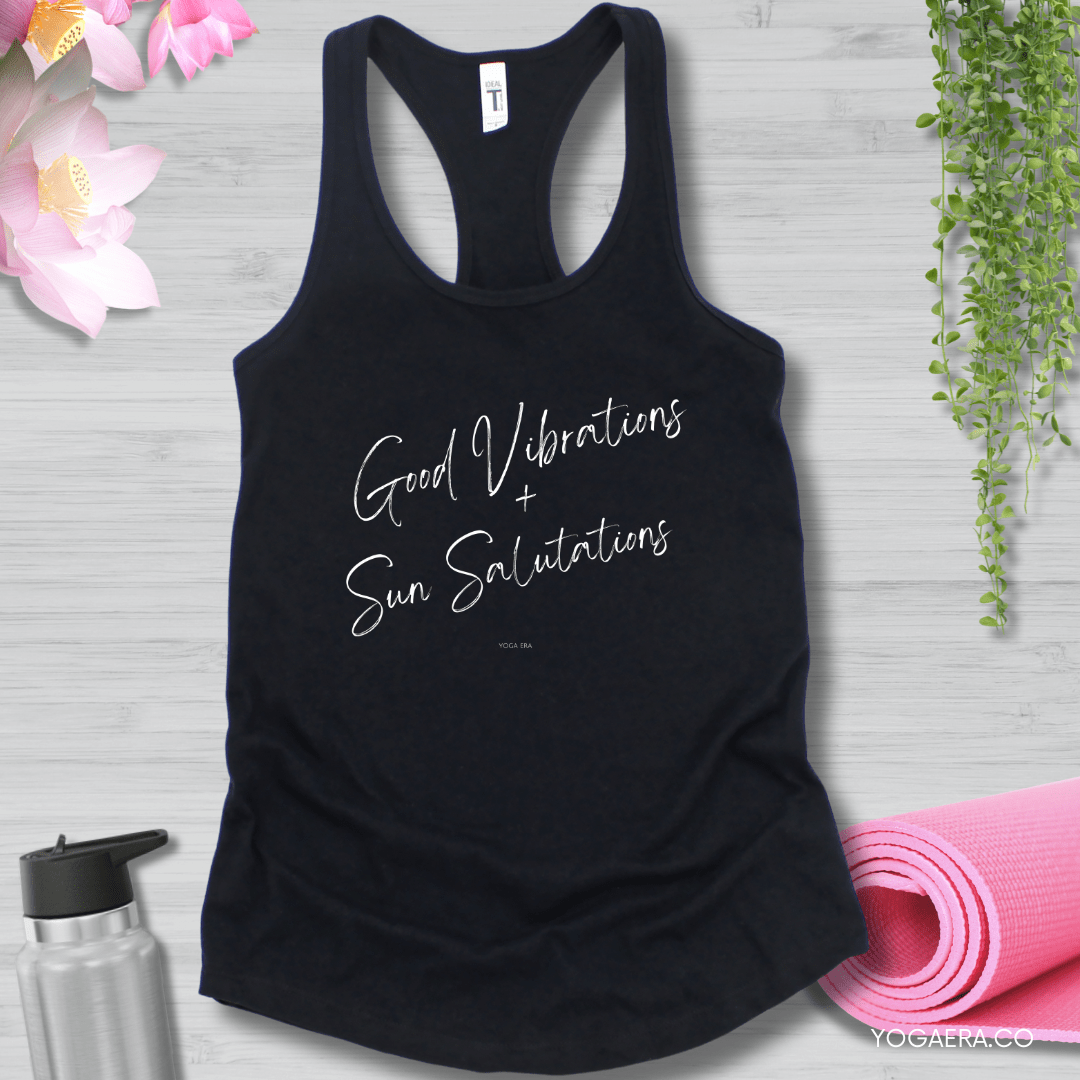 Good Vibrations & Sun Salutations Tank XS / Black Tank Top Yoga Era