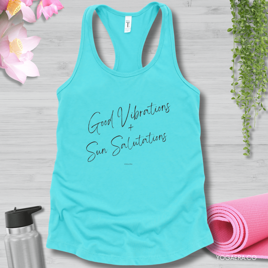 Good Vibrations & Sun Salutations Tank XS / Tahiti Blue Tank Top Yoga Era