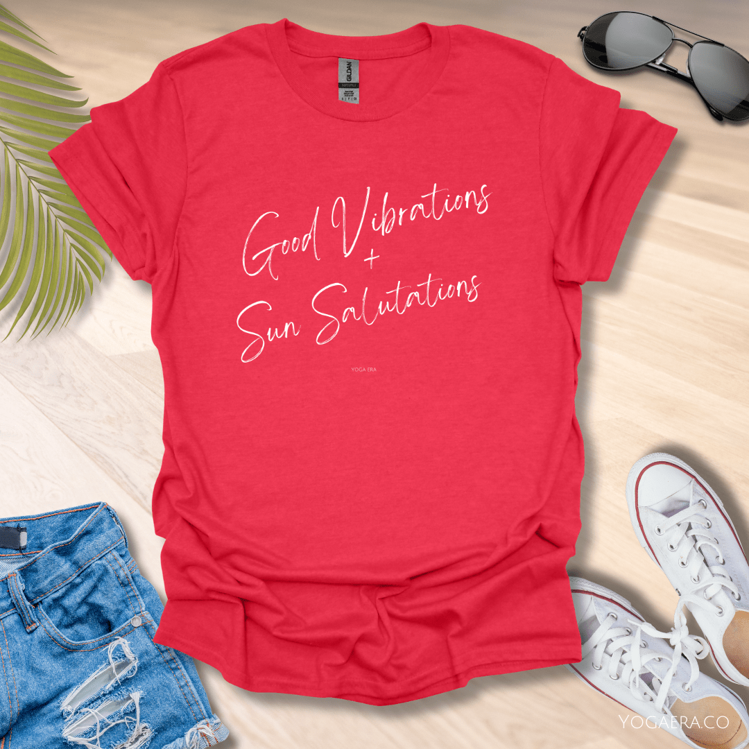 Good Vibrations & Sun Salutations Tee Heather Red / S T-Shirt Yoga Era