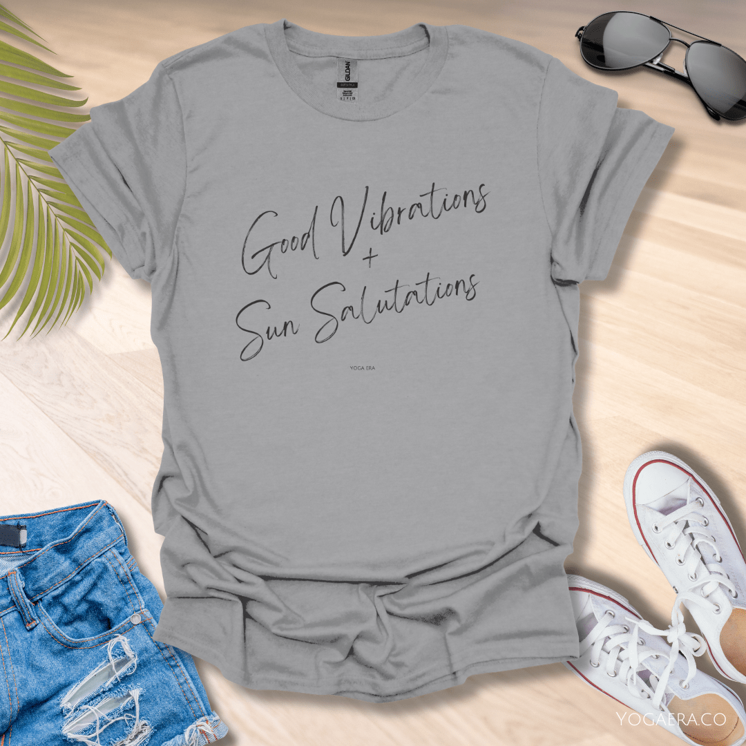 Good Vibrations & Sun Salutations Tee Sport Grey / S T-Shirt Yoga Era