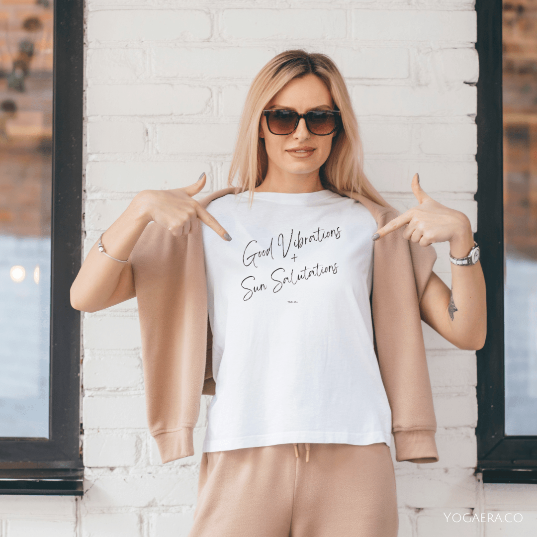 Good Vibrations & Sun Salutations Tee T-Shirt Yoga Era