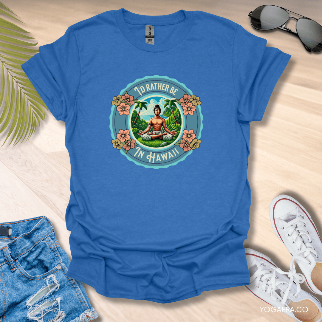 I'd Rather be in Hawaii Tropical Island Yogi Tee Heather Royal / S T-Shirt Yoga Era