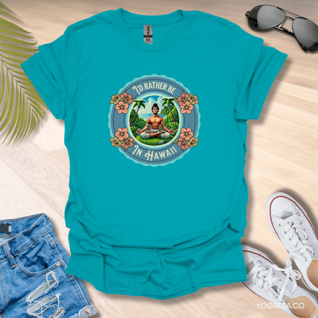 I'd Rather be in Hawaii Tropical Island Yogi Tee Tropical Blue / S T-Shirt Yoga Era