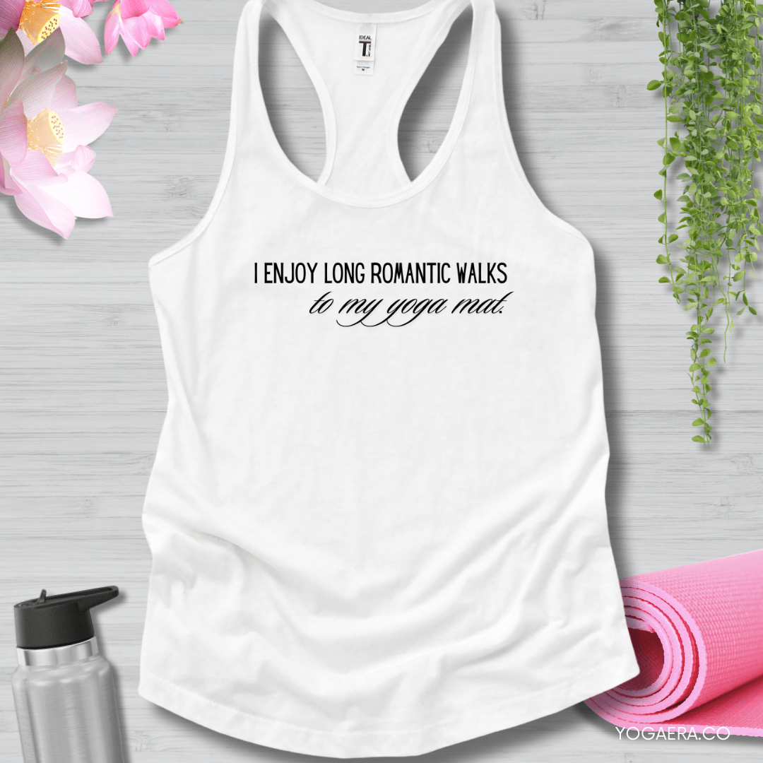 I Enjoy Long Romantic Walks to my Yoga Mat Tank XS / White Tank Top Yoga Era