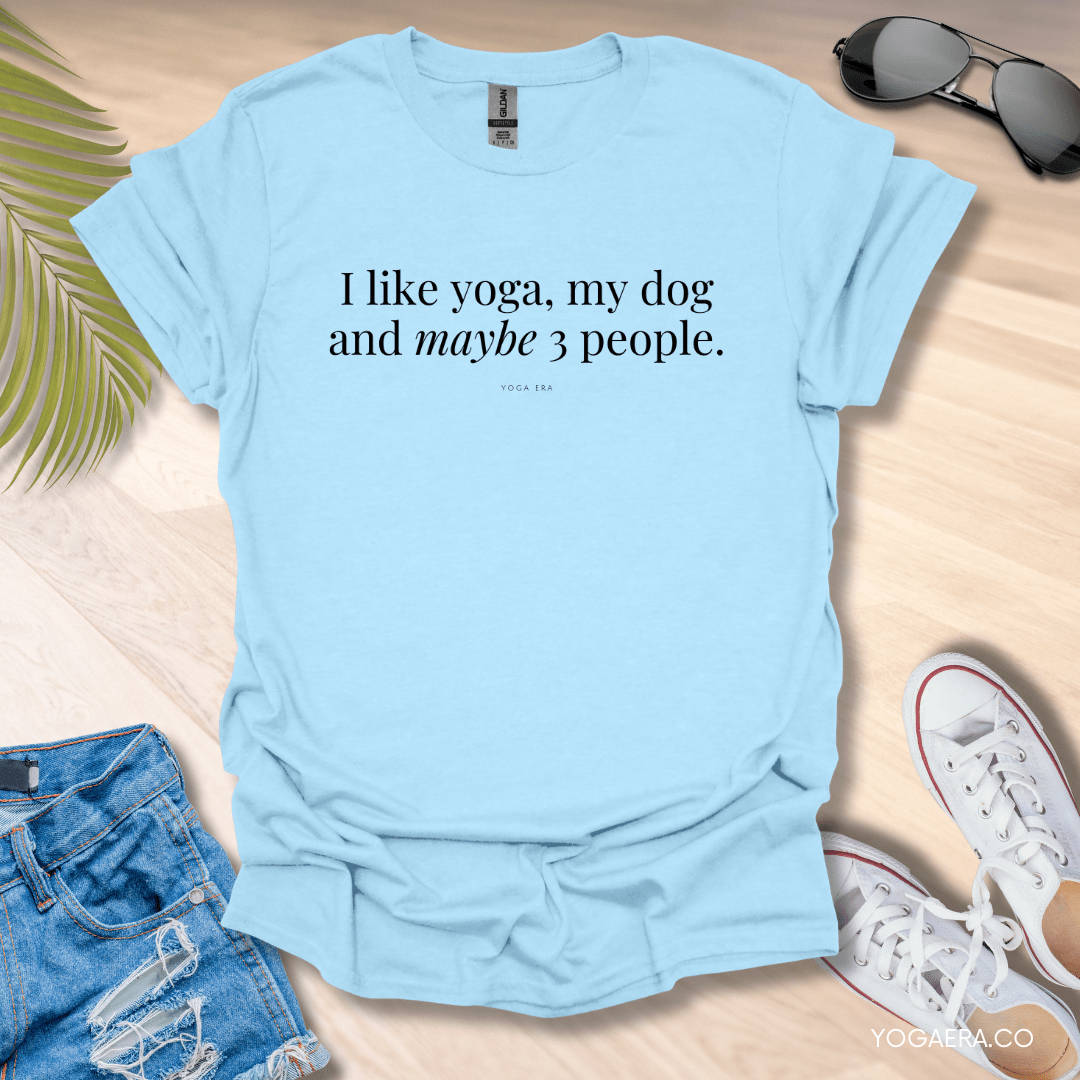 I Like Yoga, My Dog and Maybe 3 People Tee Light Blue / S T-Shirt Yoga Era