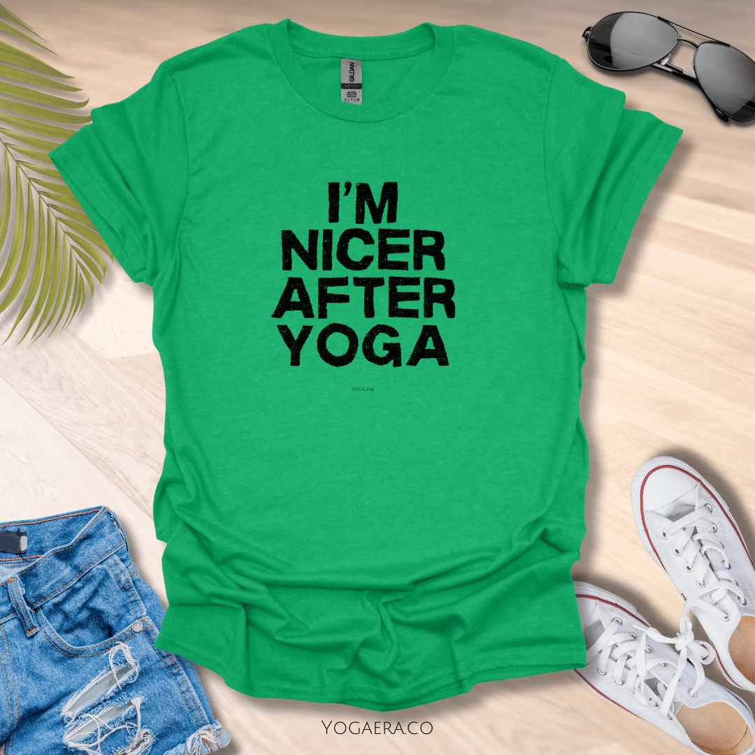 I'm Nicer After Yoga Tee Heather Irish Green / L T-Shirt Yoga Era