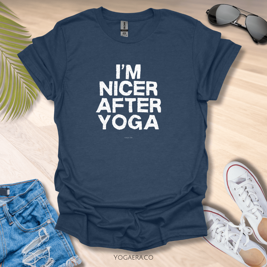 I'm Nicer After Yoga Tee Heather Navy / L T-Shirt Yoga Era