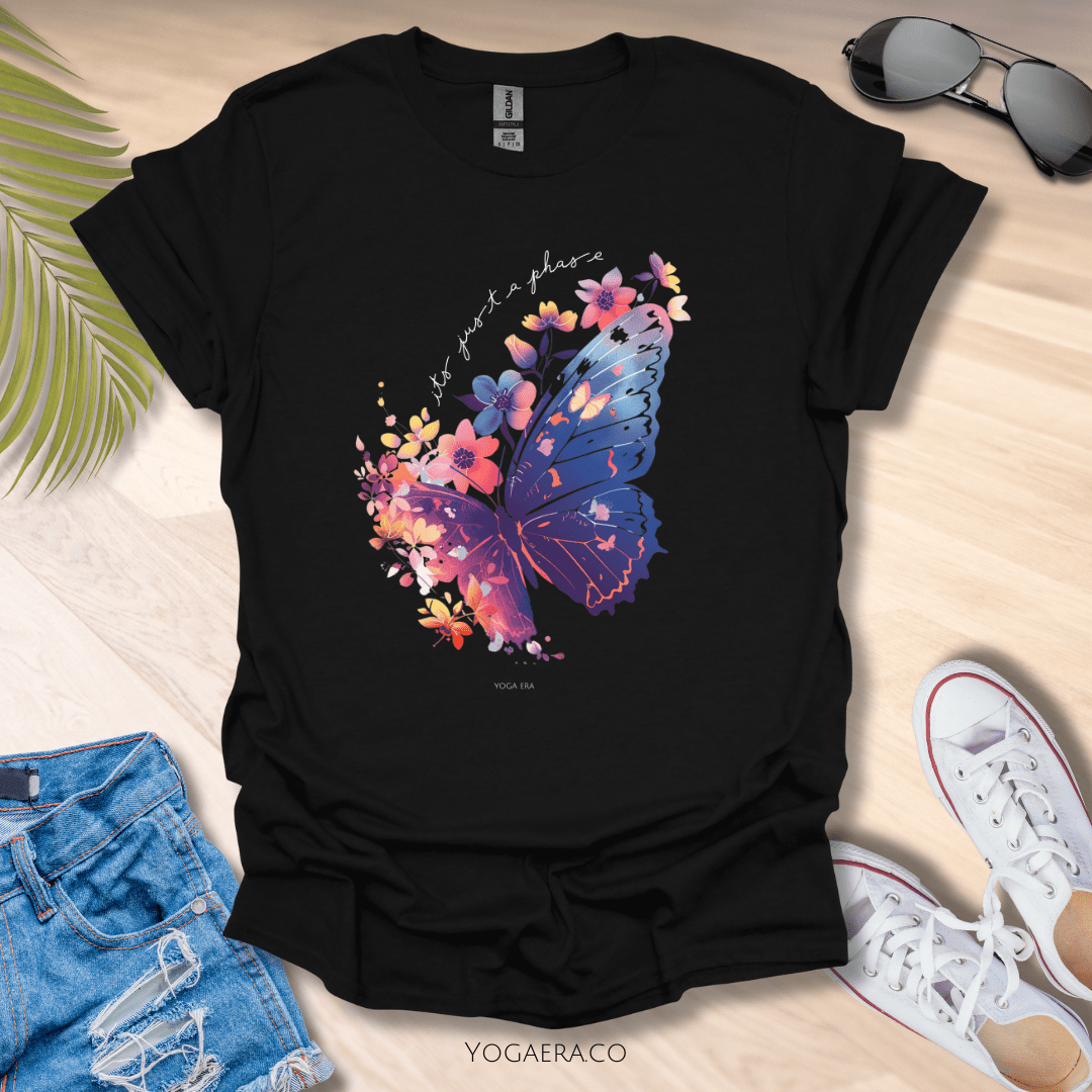 It's Just a Phase Floral Butterfly Tee 🦋 Black / S T-Shirt Yoga Era
