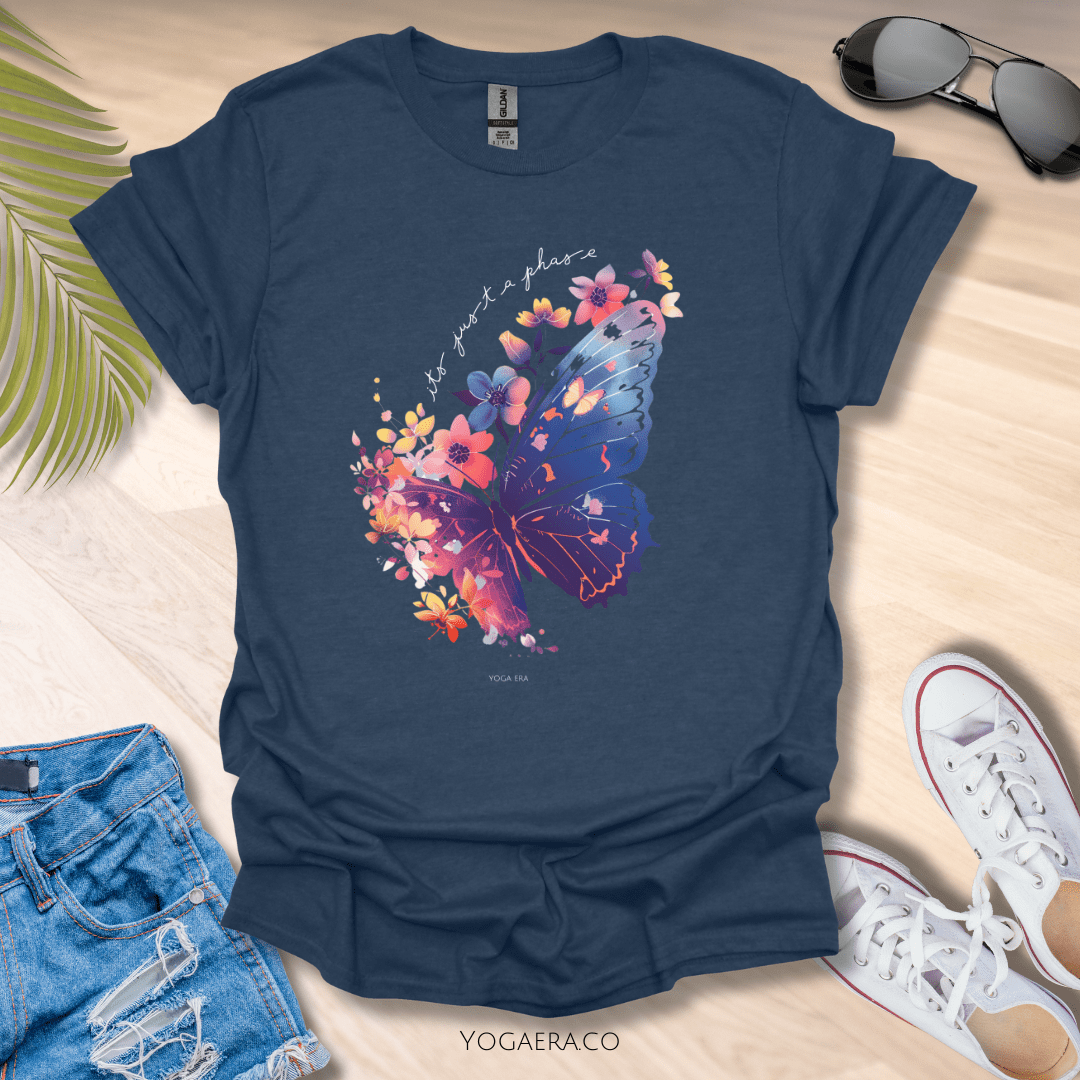 It's Just a Phase Floral Butterfly Tee 🦋 Heather Navy / S T-Shirt Yoga Era