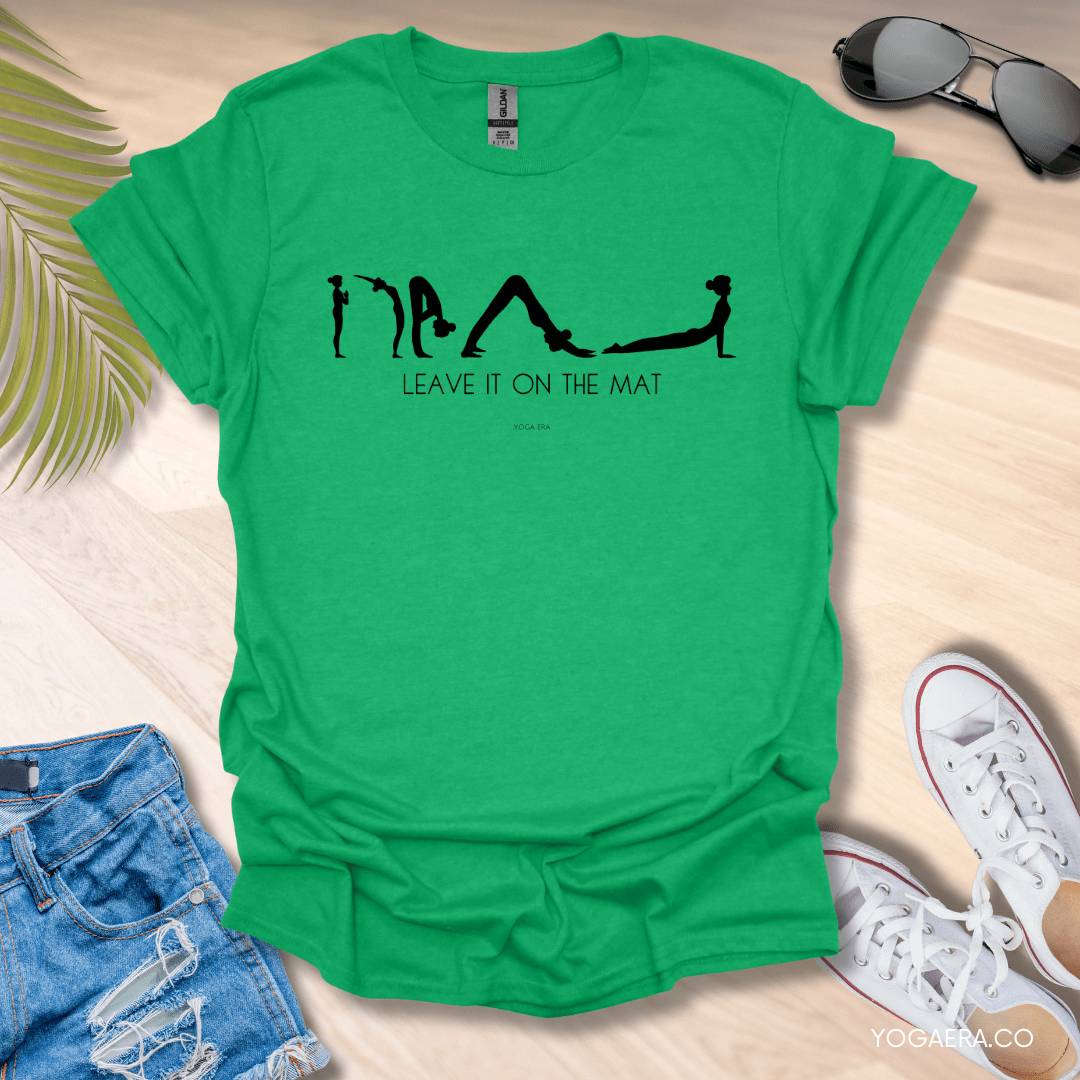 Leave It on the Mat Yoga Sequence Tee Heather Irish Green / S T-Shirt Yoga Era