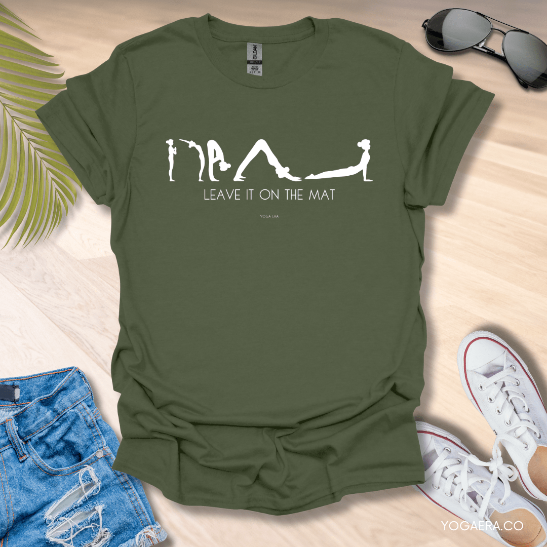 Leave It on the Mat Yoga Sequence Tee Military Green / S T-Shirt Yoga Era