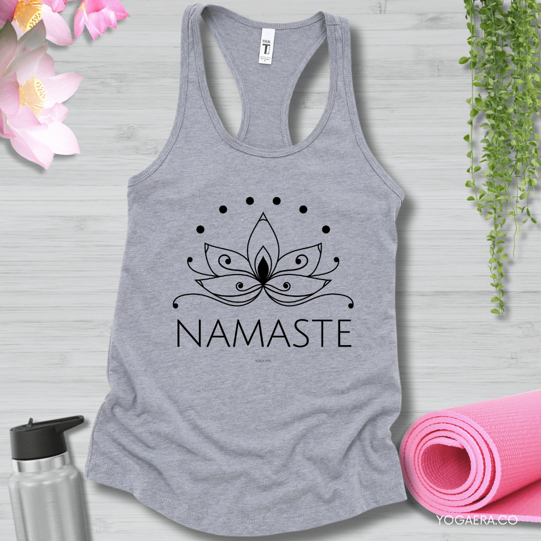 Line Art Lotus Flower Namaste Tank XS / Heather Grey Tank Top Yoga Era