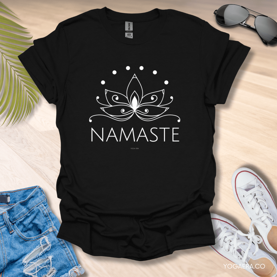 Line Art Lotus Flower Namaste Tee Black / S T-Shirt Yoga Era