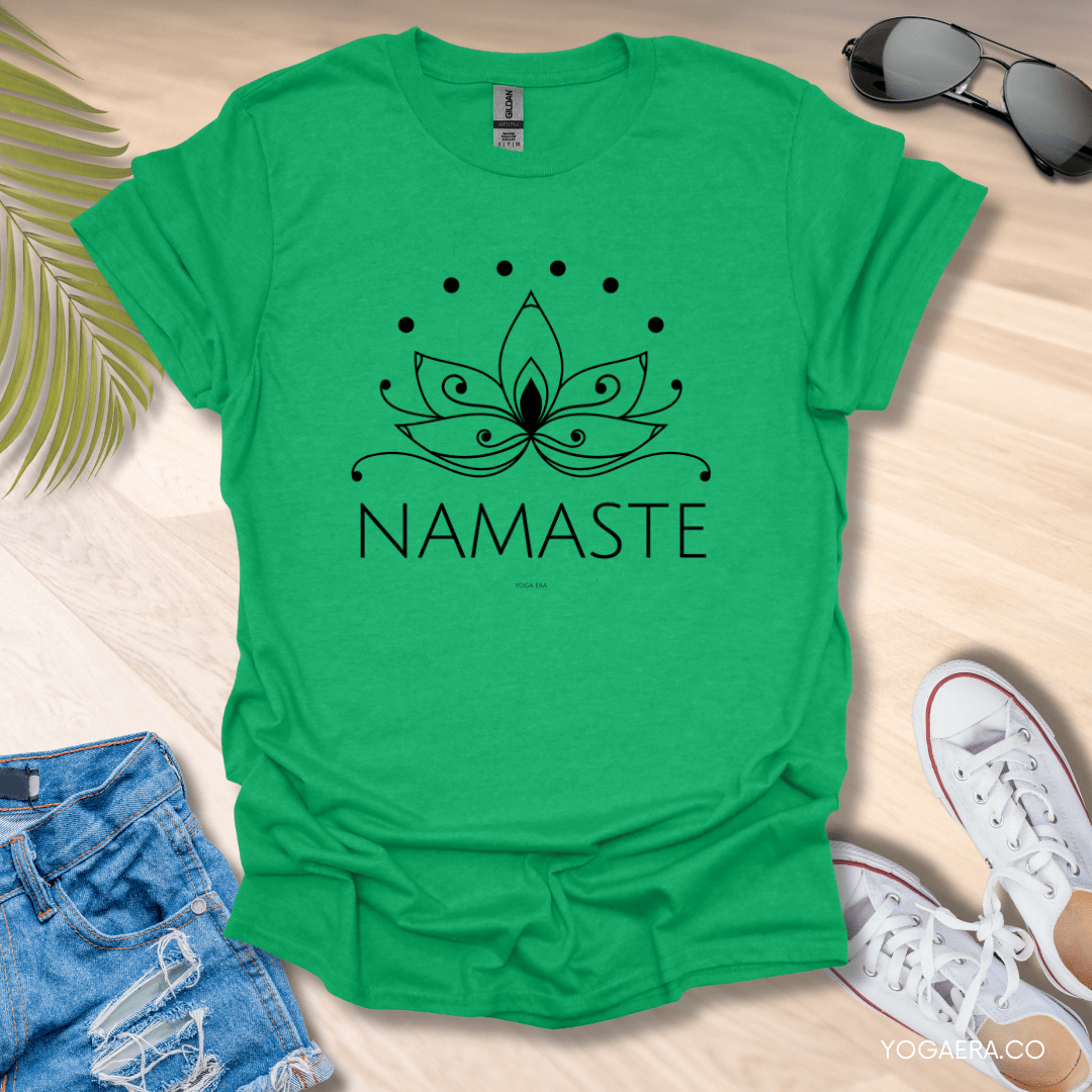 Line Art Lotus Flower Namaste Tee Heather Irish Green / S T-Shirt Yoga Era