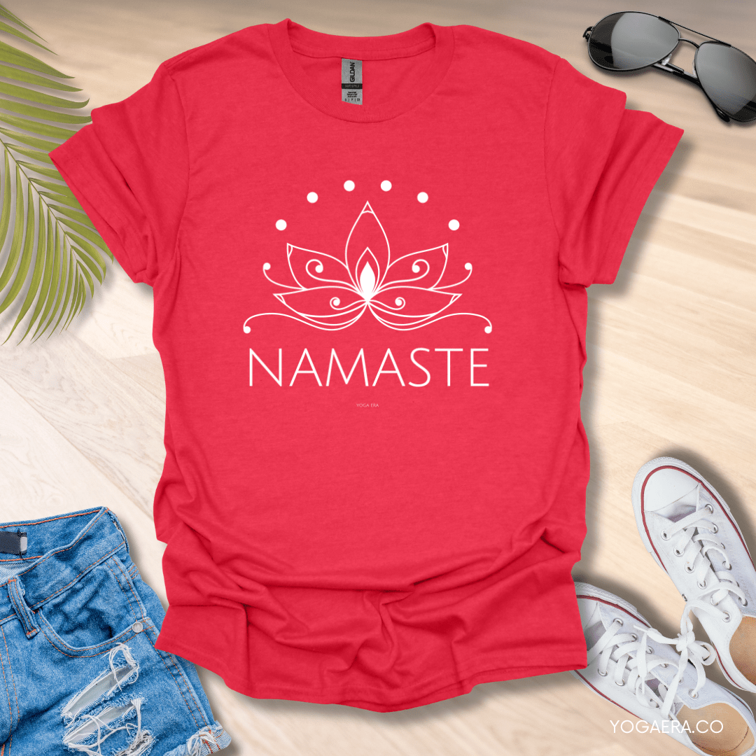 Line Art Lotus Flower Namaste Tee Heather Red / S T-Shirt Yoga Era