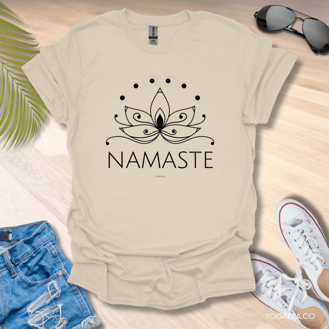 Line Art Lotus Flower Namaste Tee Natural / S T-Shirt Yoga Era