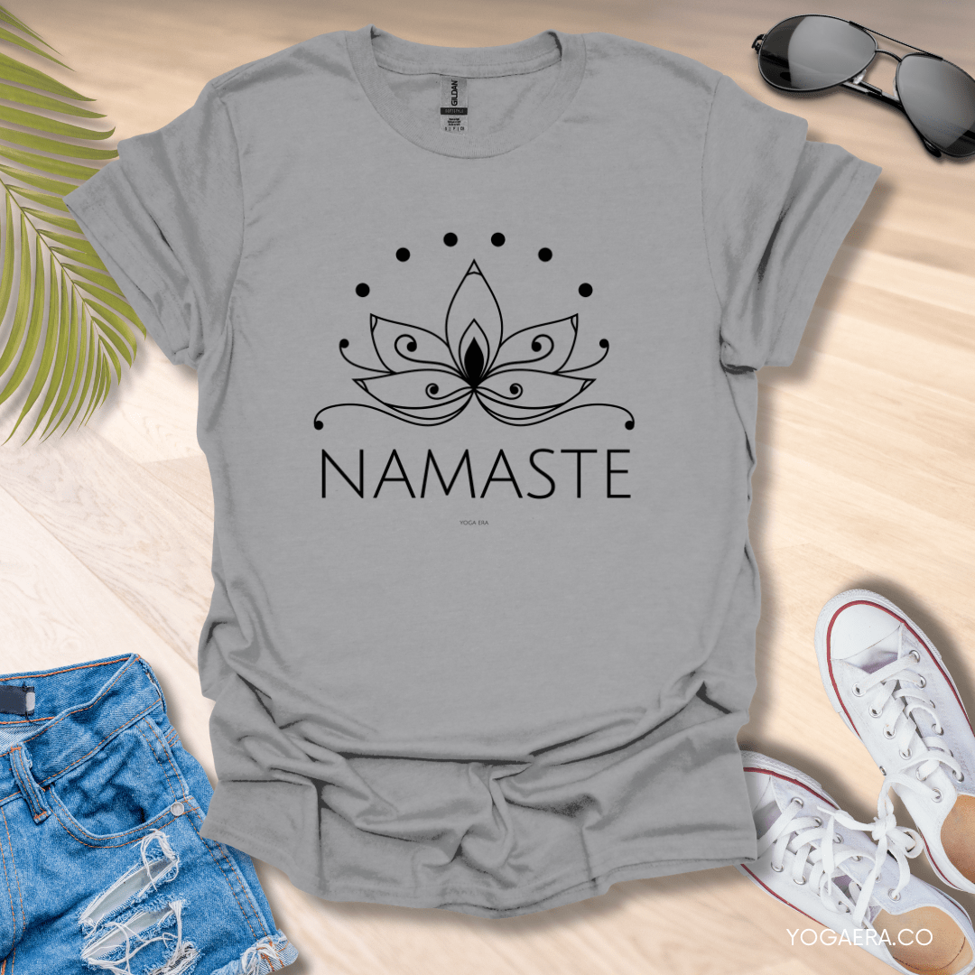 Line Art Lotus Flower Namaste Tee Sport Grey / S T-Shirt Yoga Era