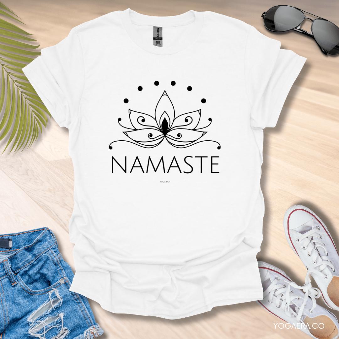 Line Art Lotus Flower Namaste Tee White / S T-Shirt Yoga Era