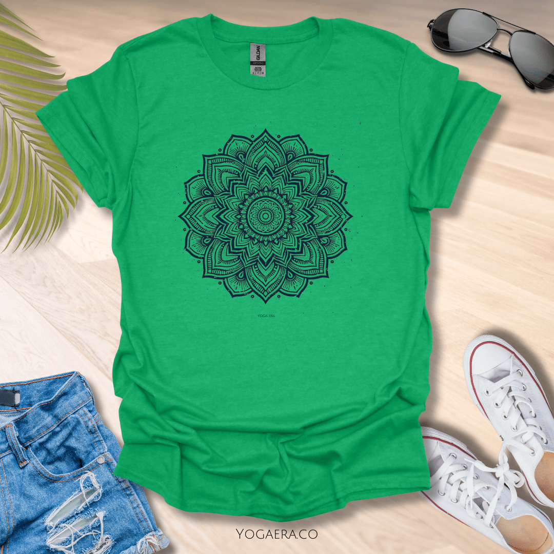 Mandala Flower Tee Heather Irish Green / S T-Shirt Yoga Era