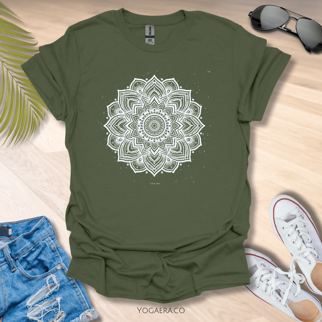 Mandala Flower Tee Military Green / S T-Shirt Yoga Era