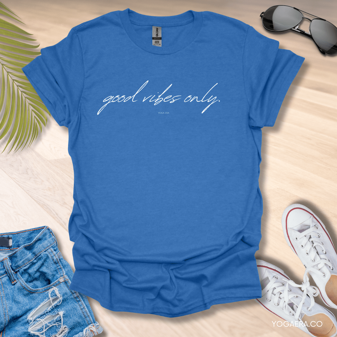 Minimalist Good Vibes Only Tee Heather Royal / S T-Shirt Yoga Era