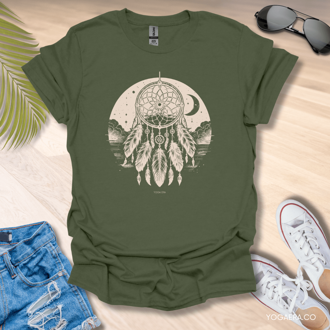 Moonlit Dreamcatcher Tee Military Green / S T-Shirt Yoga Era