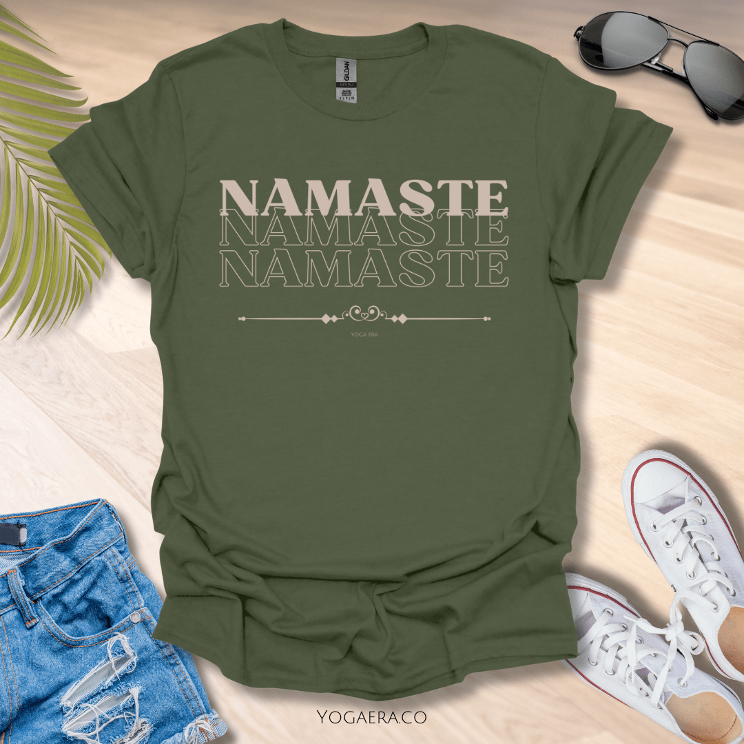Namaste Namaste Namaste Tee Military Green / S T-Shirt Yoga Era
