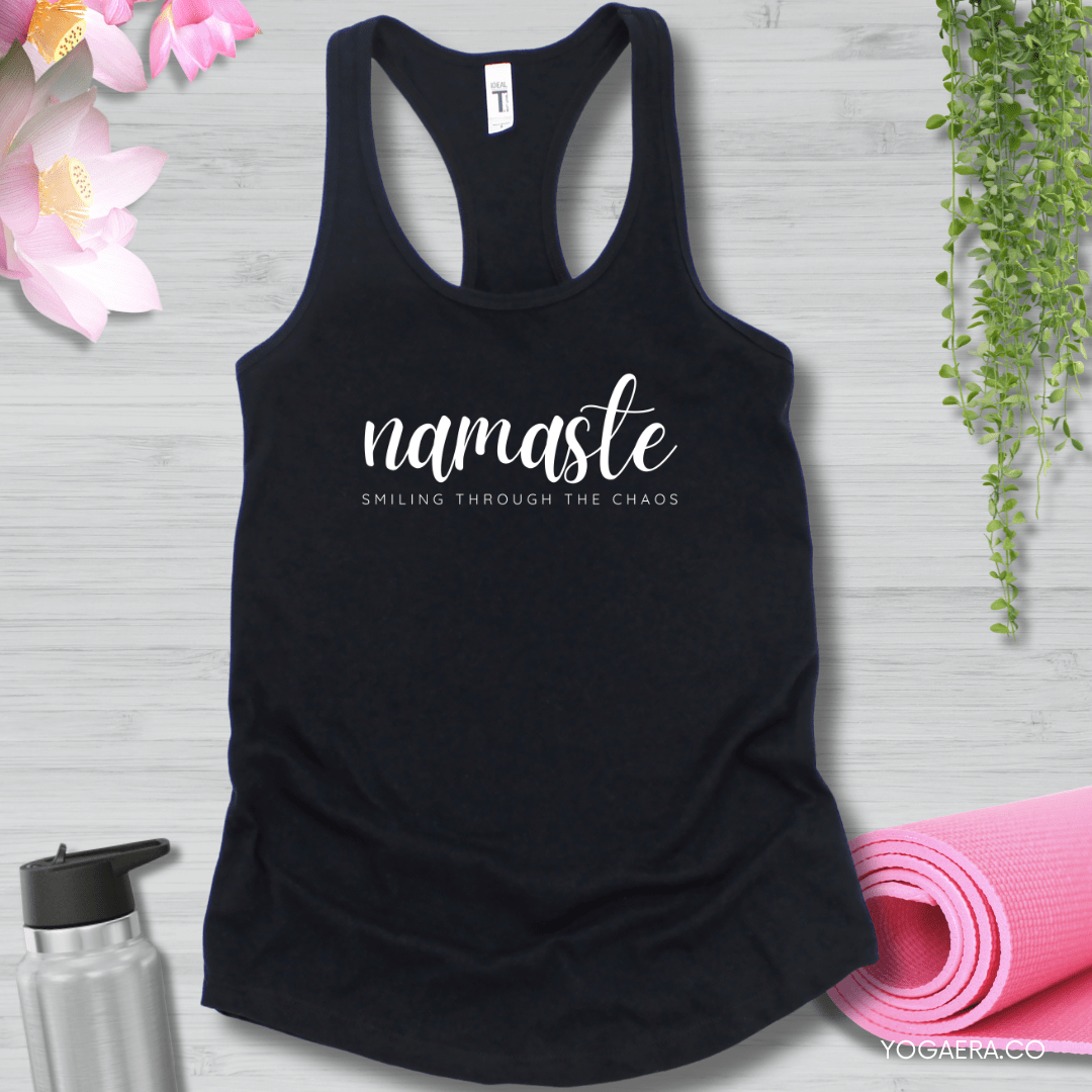 Namaste Smiling Through the Chaos Tank XS / Black Tank Top Yoga Era