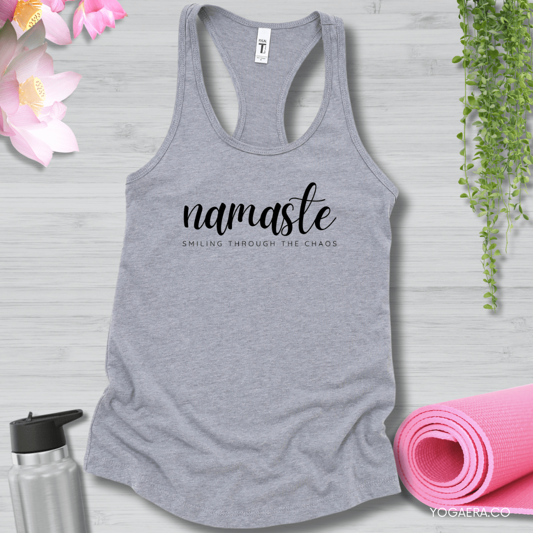 Namaste Smiling Through the Chaos Tank XS / Heather Grey Tank Top Yoga Era
