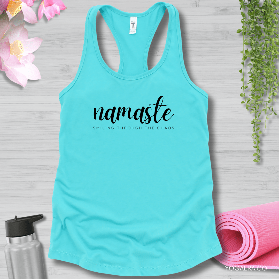 Namaste Smiling Through the Chaos Tank XS / Tahiti Blue Tank Top Yoga Era