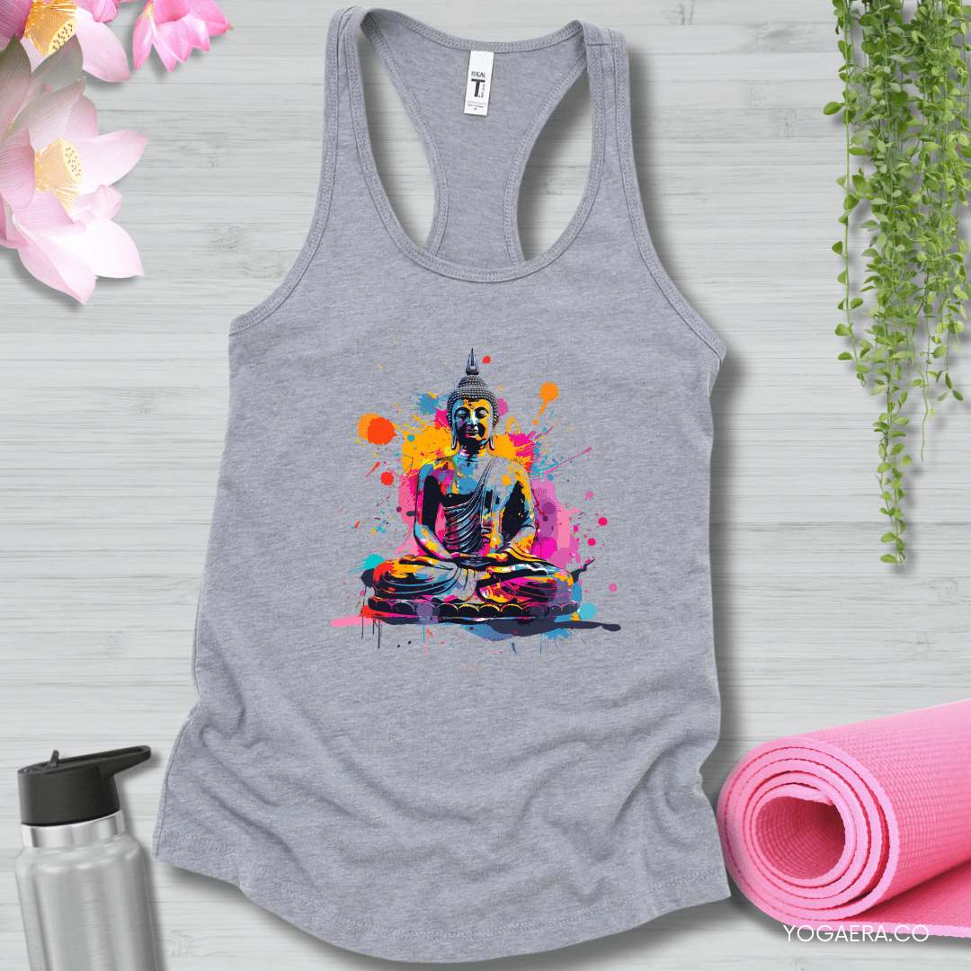 Paint Splatter Buddha Tank XS / Heather Grey Tank Top Yoga Era