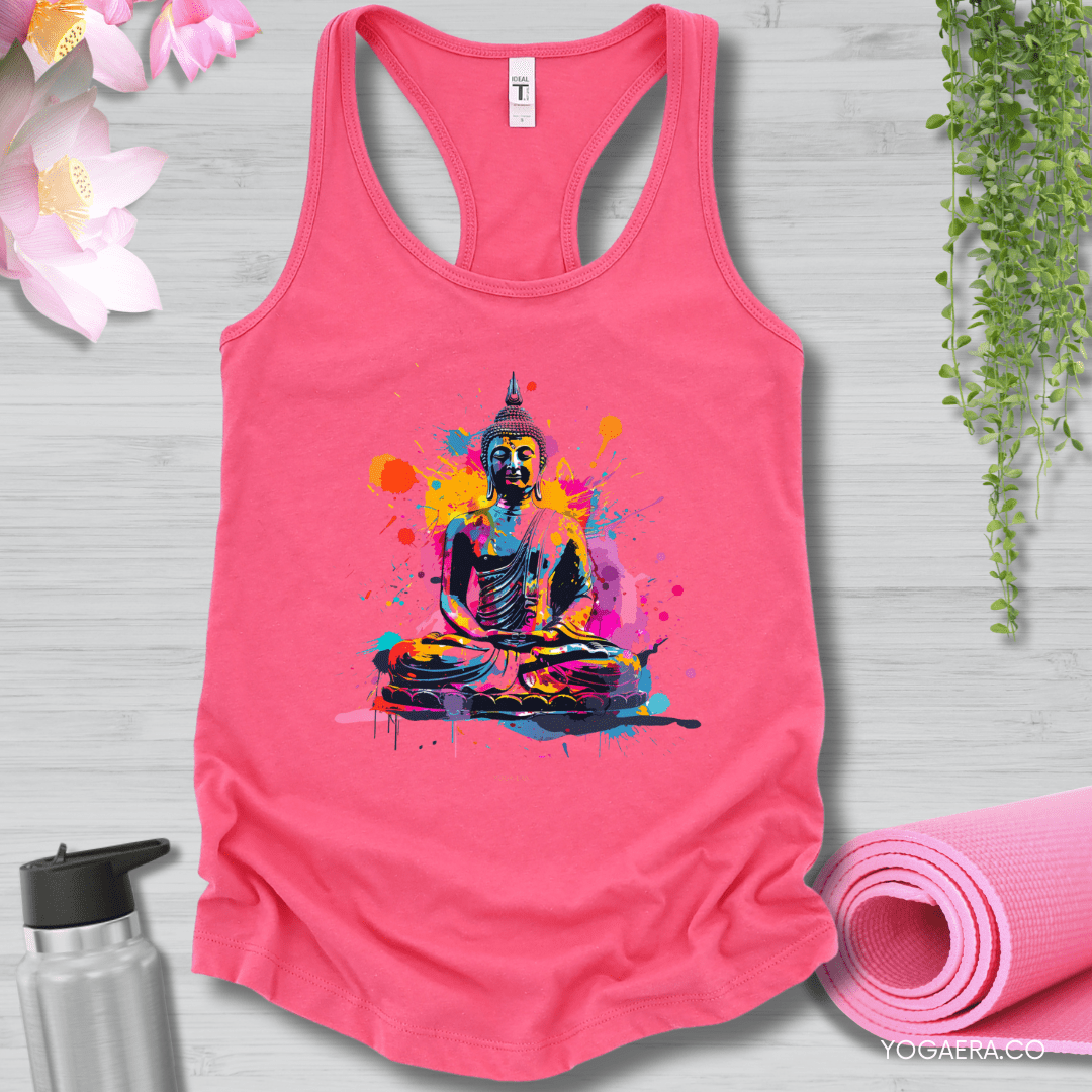 Paint Splatter Buddha Tank XS / Hot Pink Tank Top Yoga Era