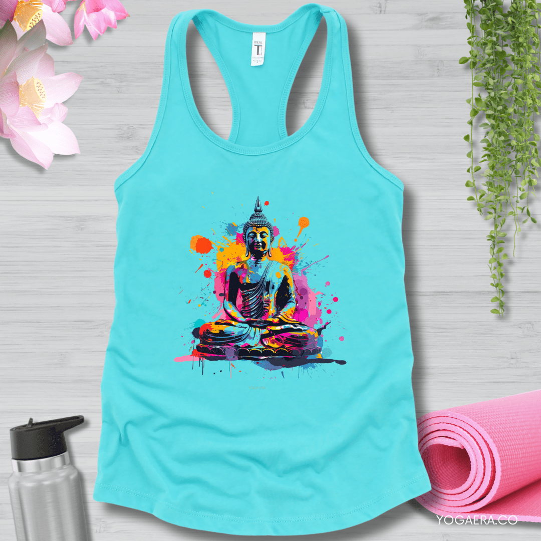 Paint Splatter Buddha Tank XS / Tahiti Blue Tank Top Yoga Era